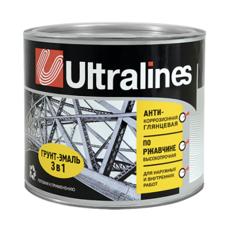 Грунт эмаль по ржавчине 3в1 белая  1,8кг глянец Ultra Lines Радуга
