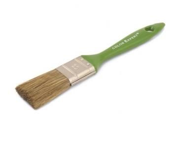 Кисть плоская 30х12мм пластиковая ручка смешанный ворс зеленая Color Expert
