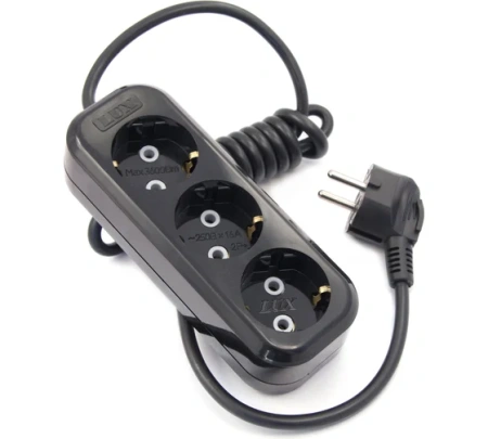 Удлинитель  5м 3 гн с з/к 16А 250В черный Lux