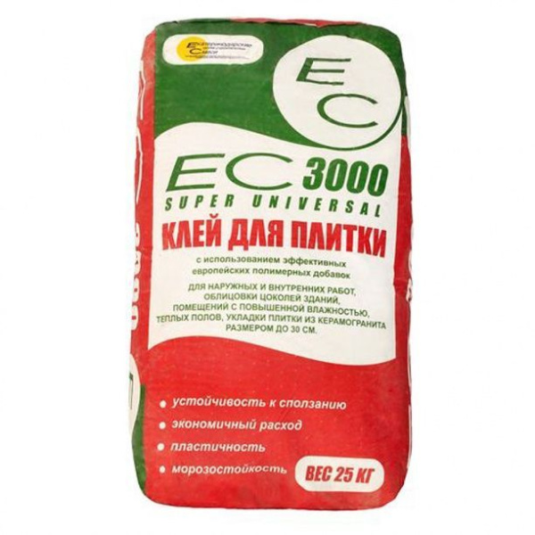 Клей для плитки 25кг 3000 ЕС Клей для плитки 25кг 3000 ЕС